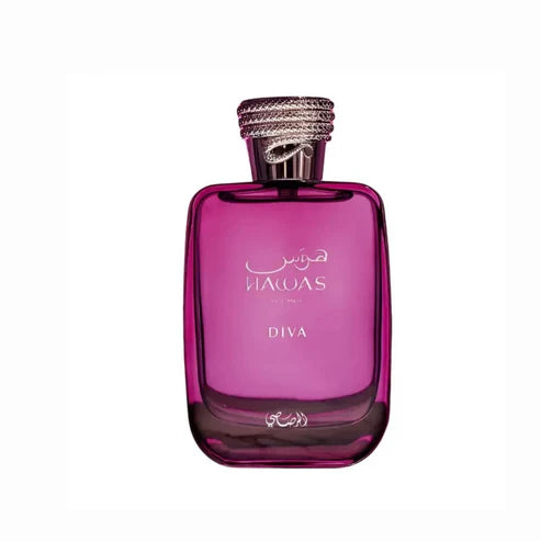 Hawas Diva Rasasi 100ML – Perfume Femenino Oriental Floral con Frutas Rojas, Rosa e Incienso