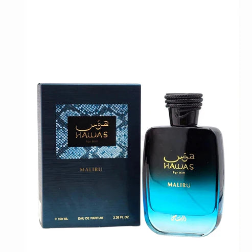 Hawas Malibu Rasasi 100ML – Perfume Unisex Aromático con Piña, Lavanda y Haba Tonka