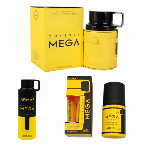 Pack Armaf Odyssey Mega – Perfume 100ML + Body Spray + Desodorante Roll-On | Fragancia Unisex Cítrica y Aromática