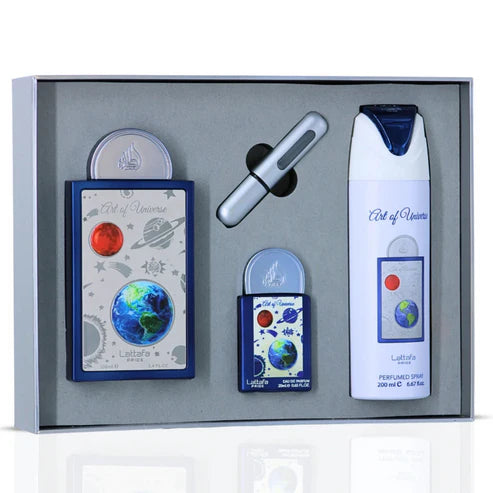 Pack Art of Universe Lattafa Pride – Gift Set Unisex Cítrico Aromático (Perfume + Spray + Miniatura)