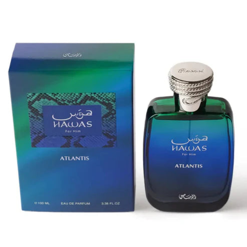 Hawas Atlantis Rasasi 100ML – Perfume Unisex Fresco y Acuático | Bergamota, Notas Marinas y Ámbar Gris