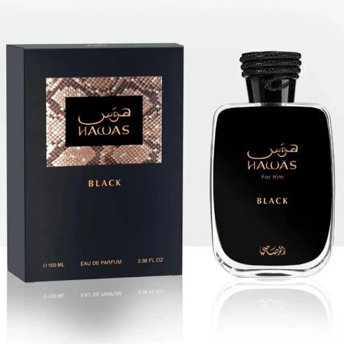 Hawas Black Rasasi 100ML – Perfume Masculino Amaderado con Piña, Pachulí y Ámbar