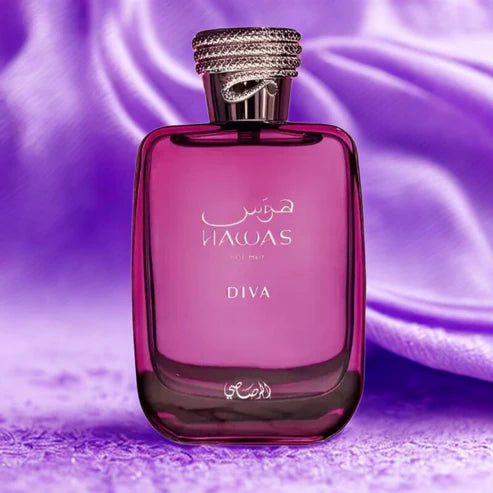 Hawas Diva Rasasi 100ML – Perfume Femenino Oriental Floral con Frutas Rojas, Rosa e Incienso
