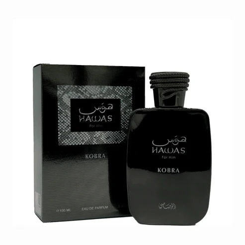 Hawas Kobra Rasasi 100ML – Perfume Masculino Oriental Amaderado con Jengibre, Canela y Ámbar