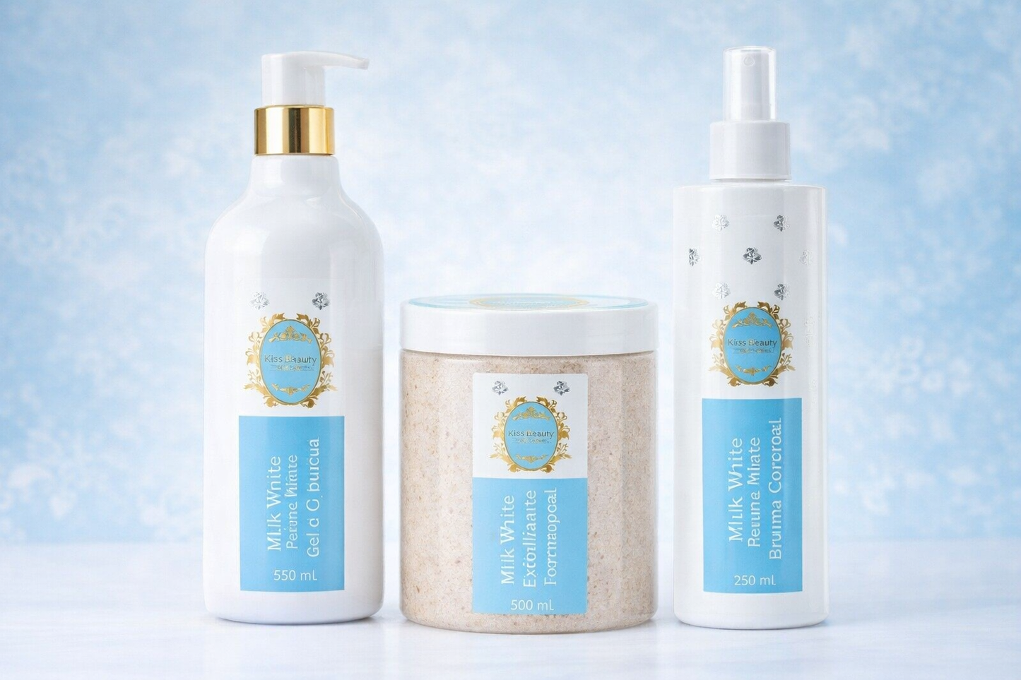 PKPACK CORPORAL MILK WHITE – RITUAL COMPLETO DE CUIDADO Gel de Ducha 550 ml Exfoliante 500 ml Bruma 250 ml Textura Cremosa Aroma Limpio Ideal para Uso Diario