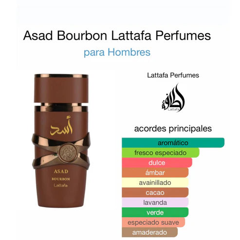 Lattafa Asad Bourbon Perfume Árabe - 100ML Poder, Elegancia y Sofisticación