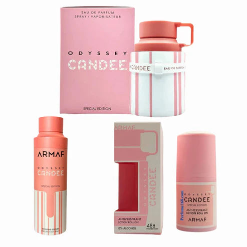 Pack Armaf Odyssey Candee – Perfume 100ML + Body Spray + Desodorante Roll-On | Fragancia Unisex Dulce y Frutal