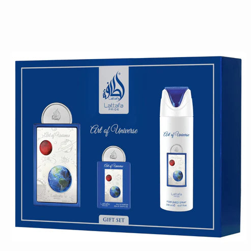 Pack Art of Universe Lattafa Pride – Gift Set Unisex Cítrico Aromático (Perfume + Spray + Miniatura)