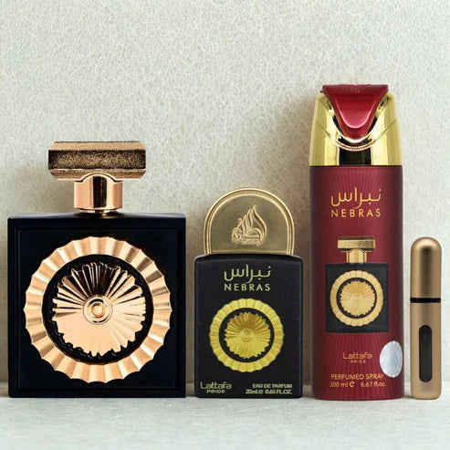 Pack Nebras Gift Set Lattafa Pride – Estuche de Lujo con Eau de Parfum, Body Spray y Miniatura