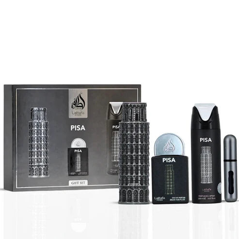 Pack Pisa Lattafa Pride – Gift Set Unisex Cítrico Amaderado (Perfume + Spray + Miniatura)