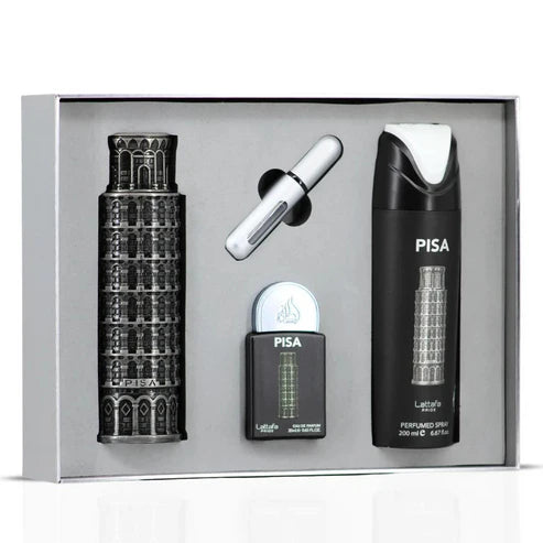 Pack Pisa Lattafa Pride – Gift Set Unisex Cítrico Amaderado (Perfume + Spray + Miniatura)