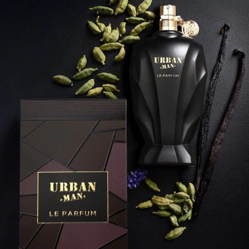 Urban Man Le Parfum Fragrance World 90ML – Perfume Masculino Oriental con Cardamomo, Lavanda, Iris y Vainilla